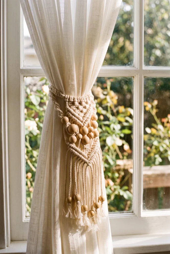 Beaded Macrame Curtain Tiebacks