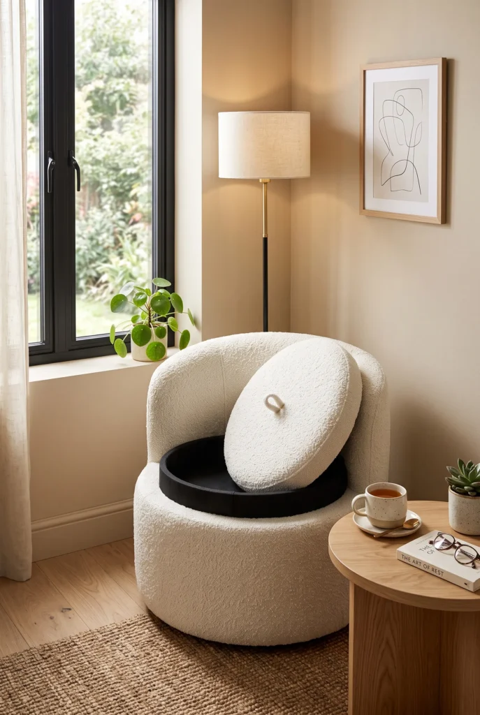Bouclé Storage Ottoman Chair