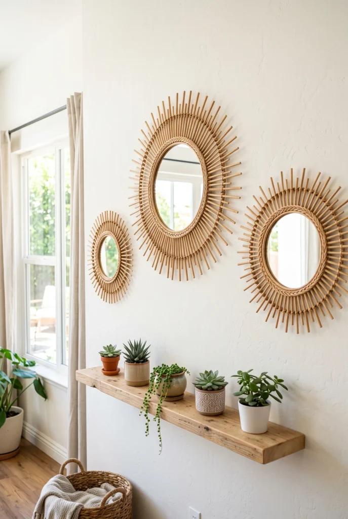 Rattan Hanging Wall Mirrors