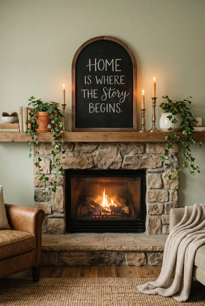 Rustic Living Room Mantle Display