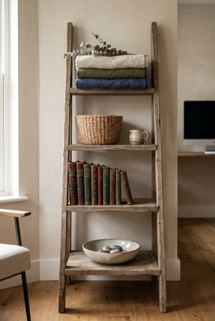 Vintage Wooden Ladder Shelf