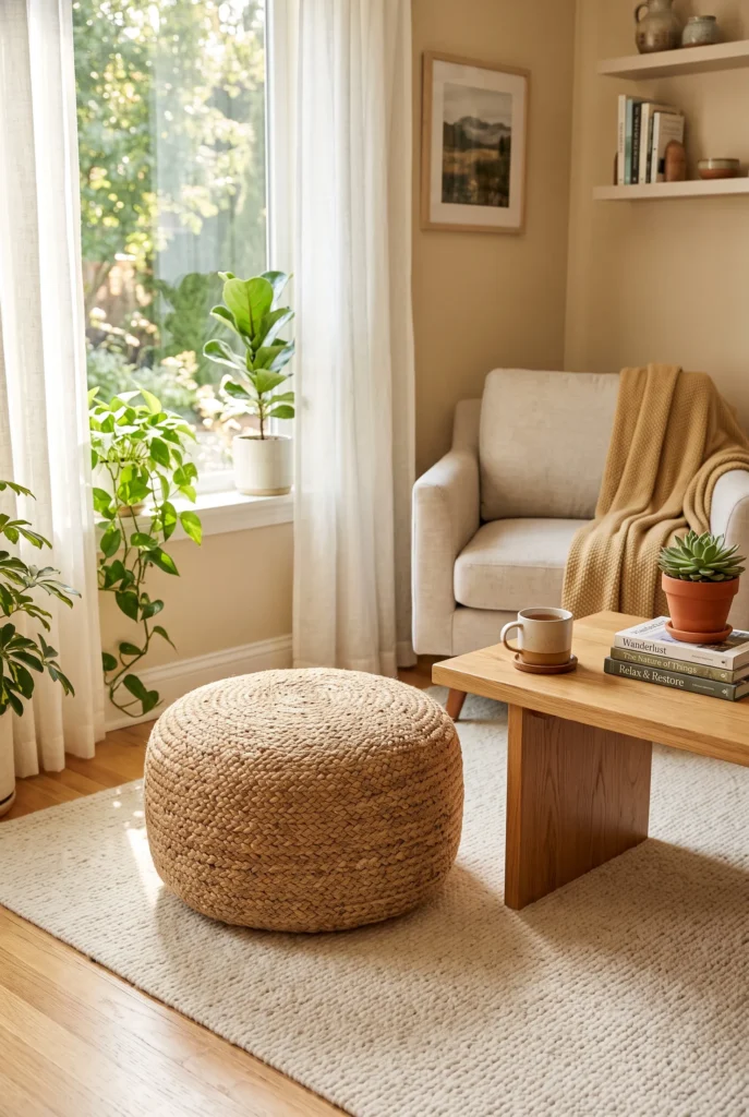 Woven Jute Floor Poufs