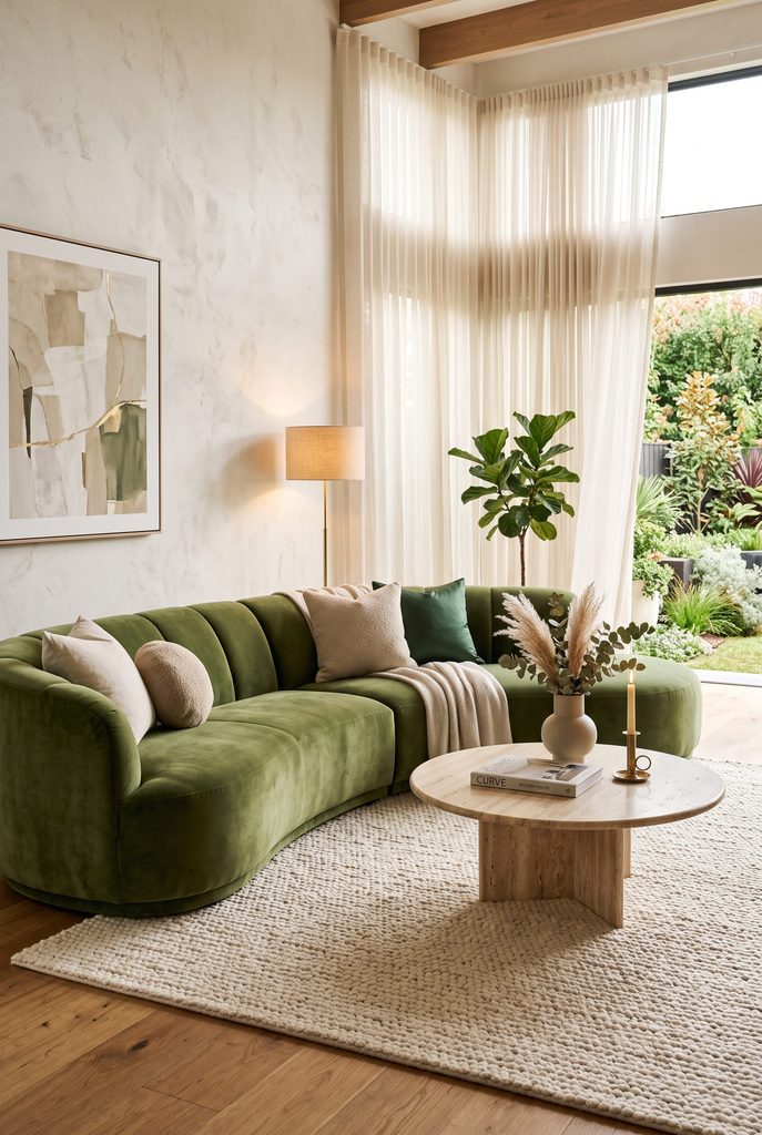 Curved Moss Green Velvet