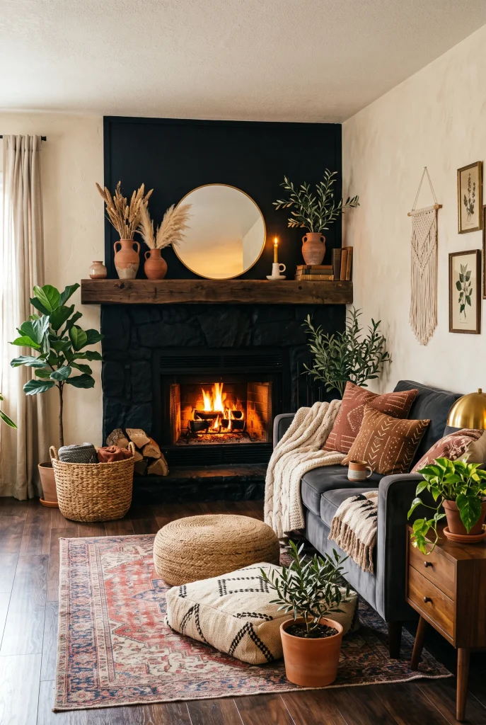 Dramatic Black Fireplace