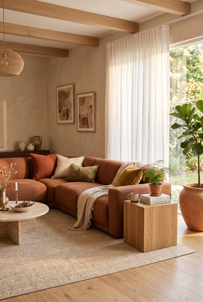 Rust Linen Curved Sectional